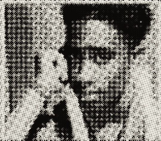 Screened portrait of the young Tupac, his hand on his cheek.