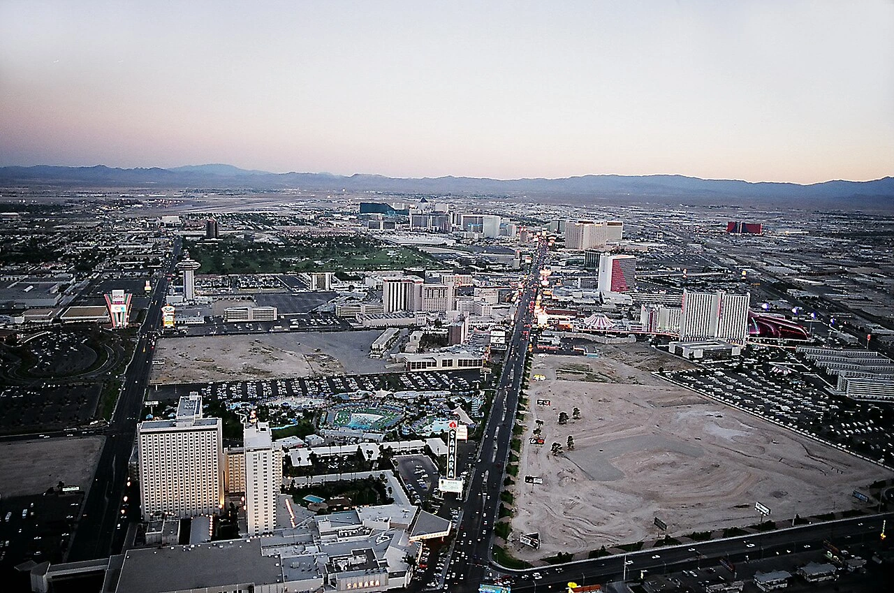 The Las Vegas Strip from the Stratosphere tower, September 1995